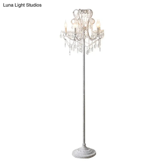 Candle Metallic Stand Up Lamp Traditional 5 Heads Living Room Floor Lighting With Crystal Draping