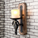 Candle Wall Lamp - Country Style Opal Glass Sconce With 1/2-Bulb: Black & Gold Resin Anchor Design 1