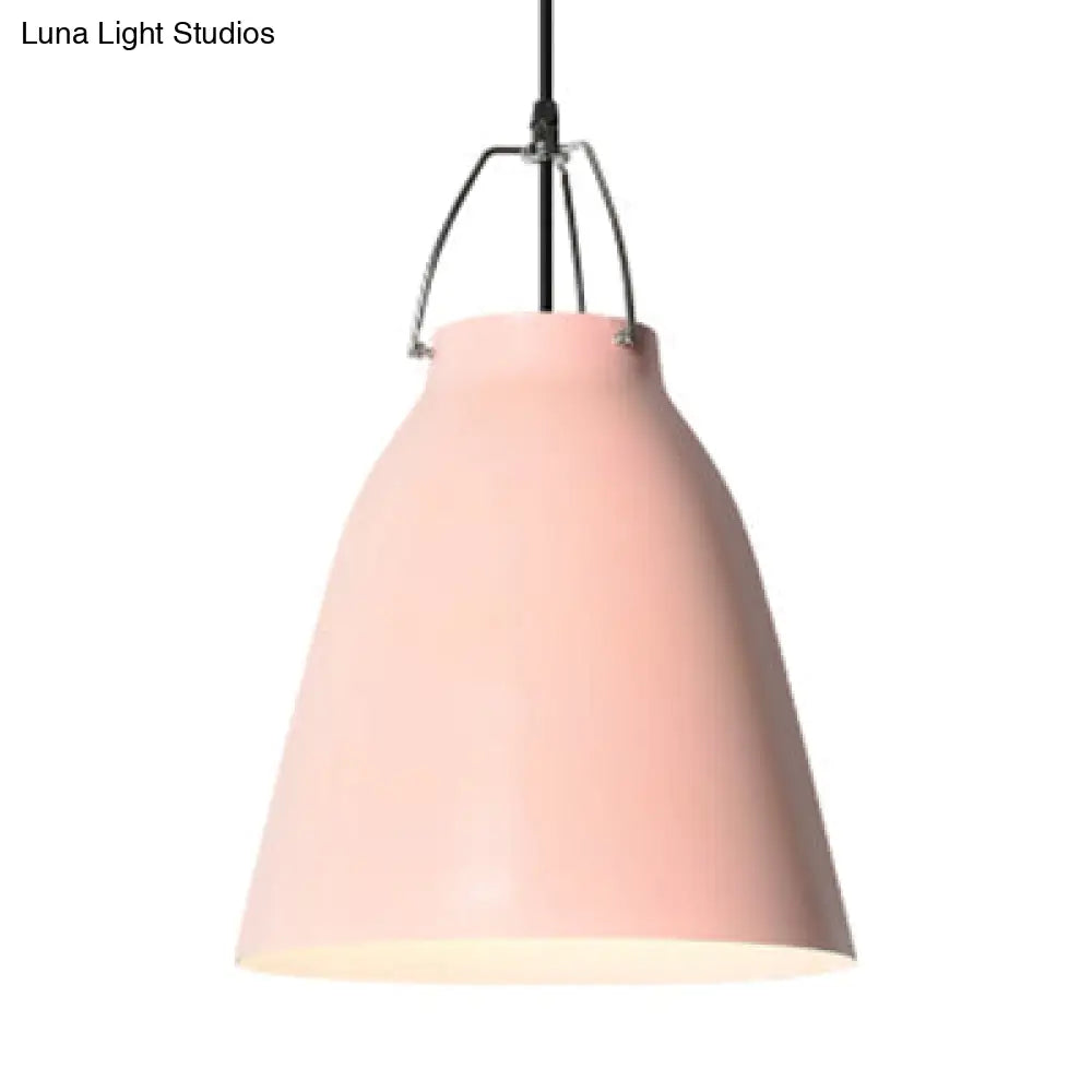 Macaron Aluminum Pendant Light - Candy Colored Bucket Hanging In Dark Blue/Light Blue/Pink For