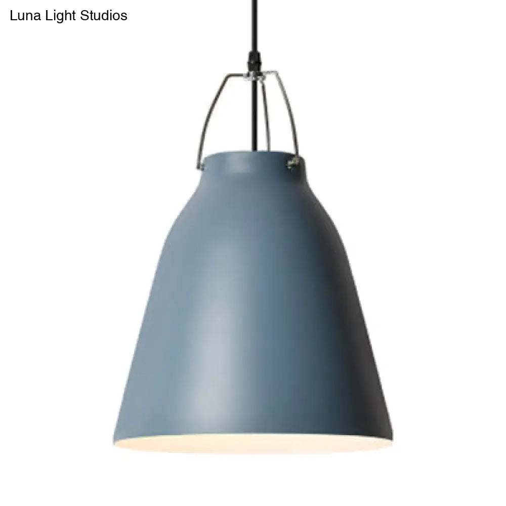 Macaron Aluminum Pendant Light - Candy Colored Bucket Hanging In Dark Blue/Light Blue/Pink For
