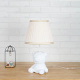 Cartoon Bear Barrel Fabric Table Light - White/Blue Night Lamp With Resin Base White
