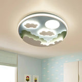 Cartoon Blue Led Flush Mount Nursery Ceiling Lamp With Cloud And Moon Acrylic Shade