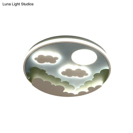 Cartoon Blue Led Flush Mount Nursery Ceiling Lamp With Cloud And Moon Acrylic Shade
