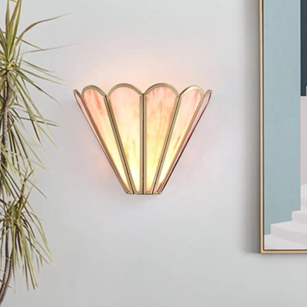 Cartoon Brass Badminton Wall Light With Pink Glass For Living Room / A