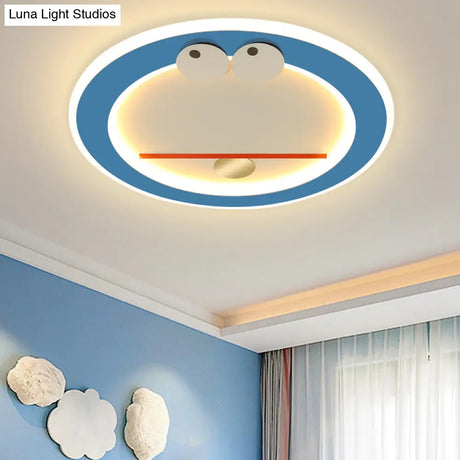 Cartoon Cat Acrylic Led Flush Mount Light In Blue With Warm/White Glow