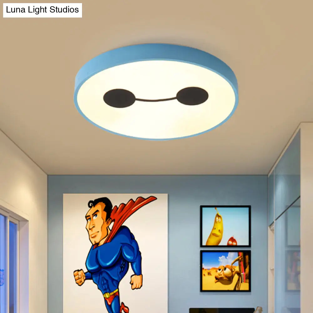 Cartoon Character Led Flush Mount Ceiling Light In Blue With Warm/White Lighting / White