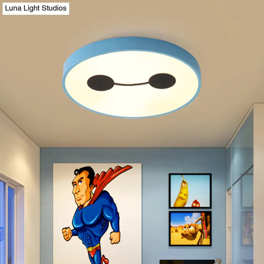 Cartoon Character Led Flush Mount Ceiling Light In Blue With Warm/White Lighting / White