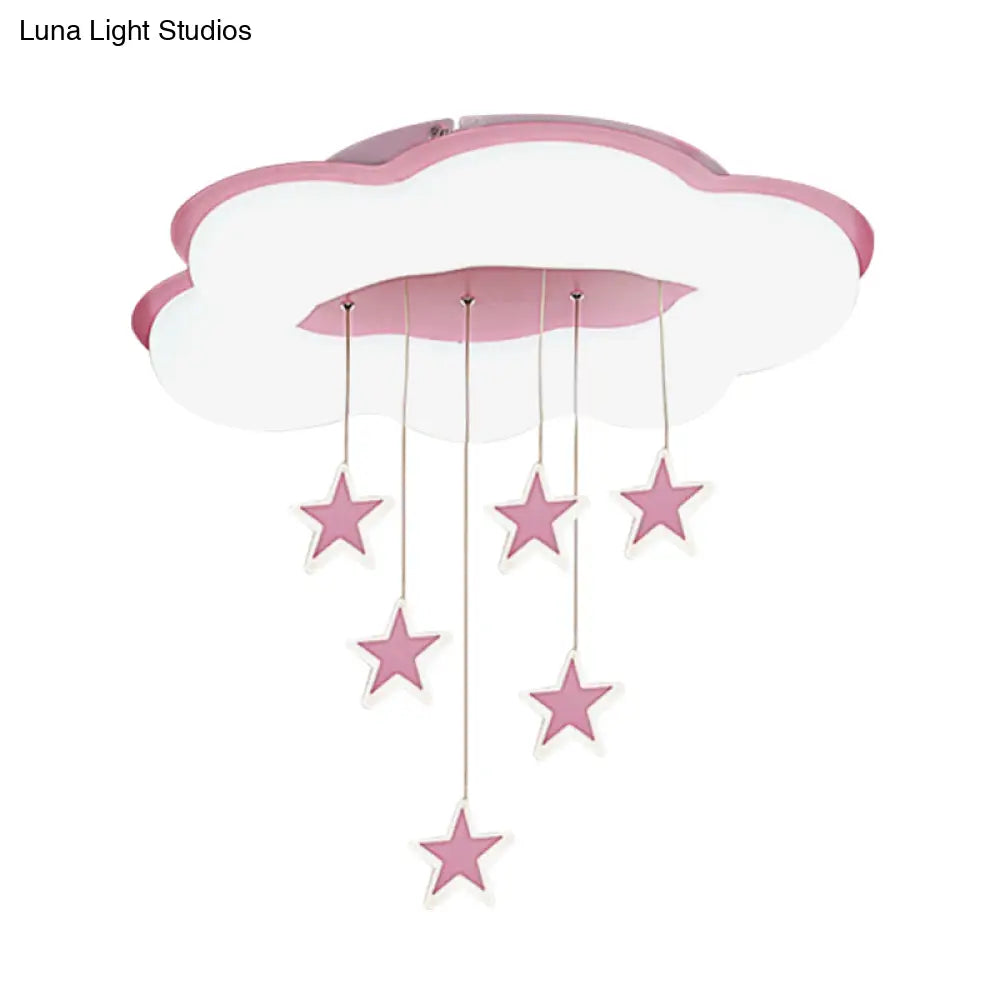 Cartoon Cloud And Star Flushmount Led Ceiling Light For Bedroom - Acrylic Pink/Blue Design