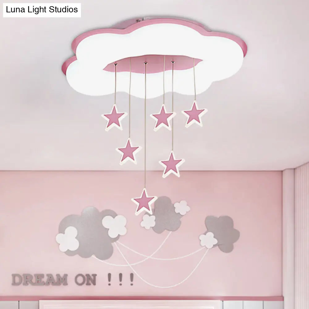 Cartoon Cloud And Star Flushmount Led Ceiling Light For Bedroom - Acrylic Pink/Blue Design Pink /