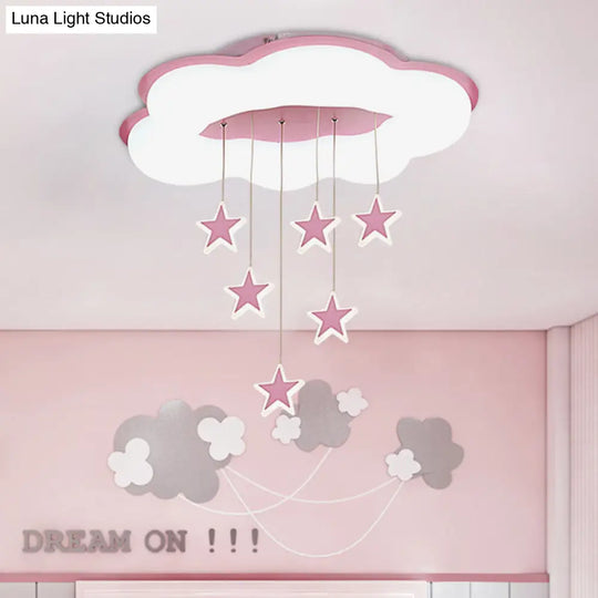 Cartoon Cloud And Star Flushmount Led Ceiling Light For Bedroom - Acrylic Pink/Blue Design Pink /