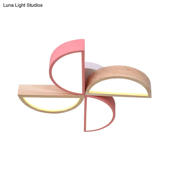 Cartoon - Inspired 4 - Head Toy Windmill Led Flush Ceiling Light For Nursing Room Wooden And Metal
