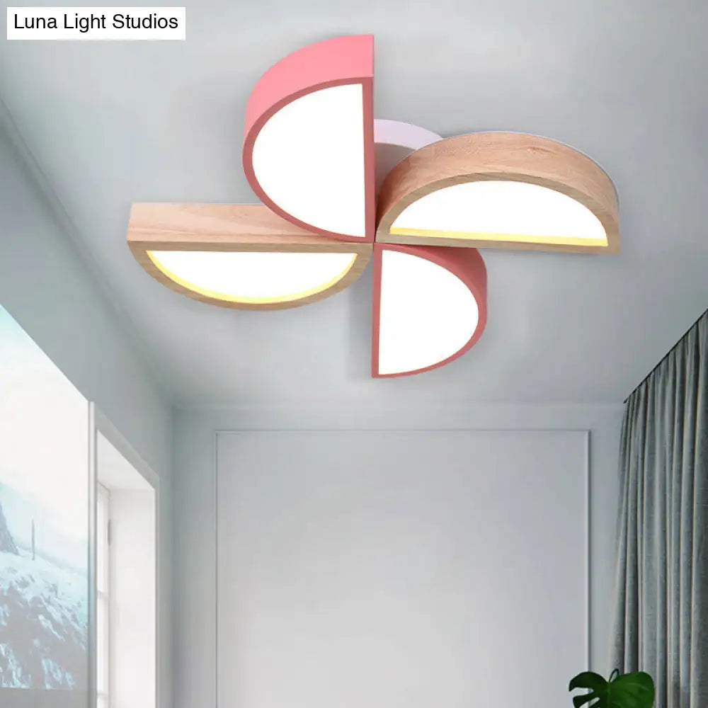 Cartoon - Inspired 4 - Head Toy Windmill Led Flush Ceiling Light For Nursing Room Wooden And Metal