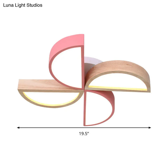 Cartoon - Inspired 4 - Head Toy Windmill Led Flush Ceiling Light For Nursing Room Wooden And Metal