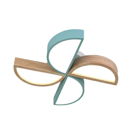 Cartoon-Inspired 4-Head Toy Windmill Led Flush Ceiling Light For Nursing Room Wooden And Metal Lamp