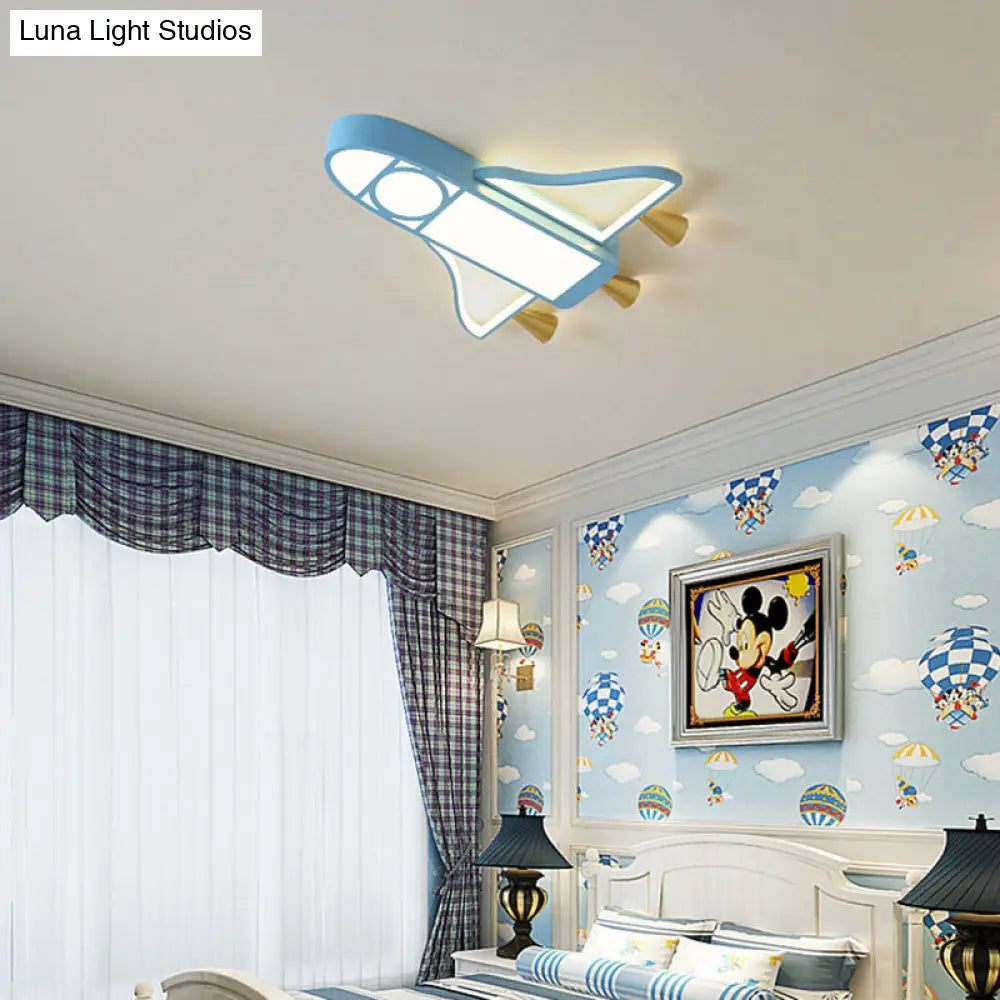 Cartoon Jet Plane Led Flush - Mount Light Fixture For Child Bedroom Ceiling - Blue