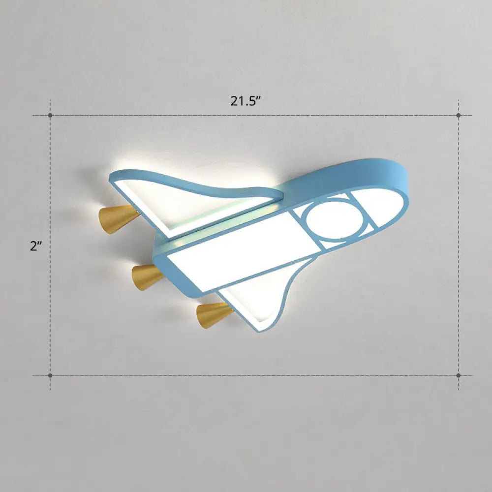 Cartoon Jet Plane Led Flush - Mount Light Fixture For Child Bedroom Ceiling - Blue / White Rounded