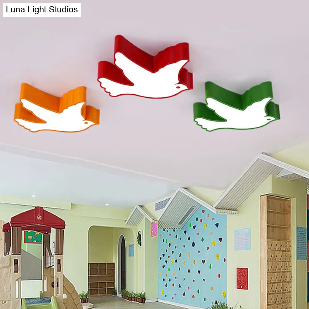 Cartoon Led Acrylic Bird Ceiling Light Fixture For Nursery School Red / 19 White