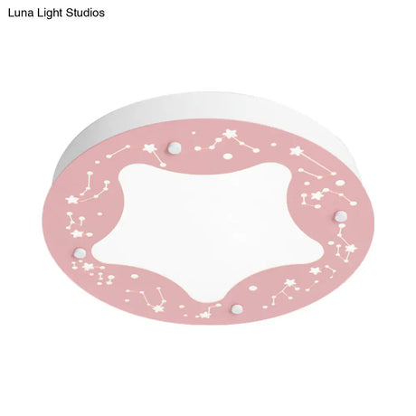 Cartoon Led Acrylic Flush Mount Light - Green/Pink Circular With Star Pattern