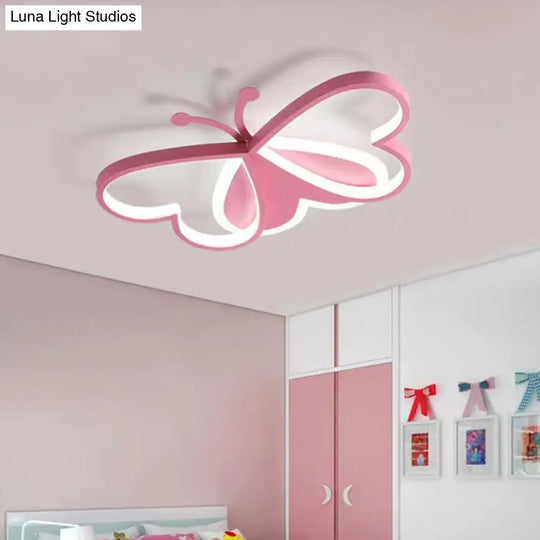 Cartoon Led Butterfly Ceiling Light In Pink Acrylic