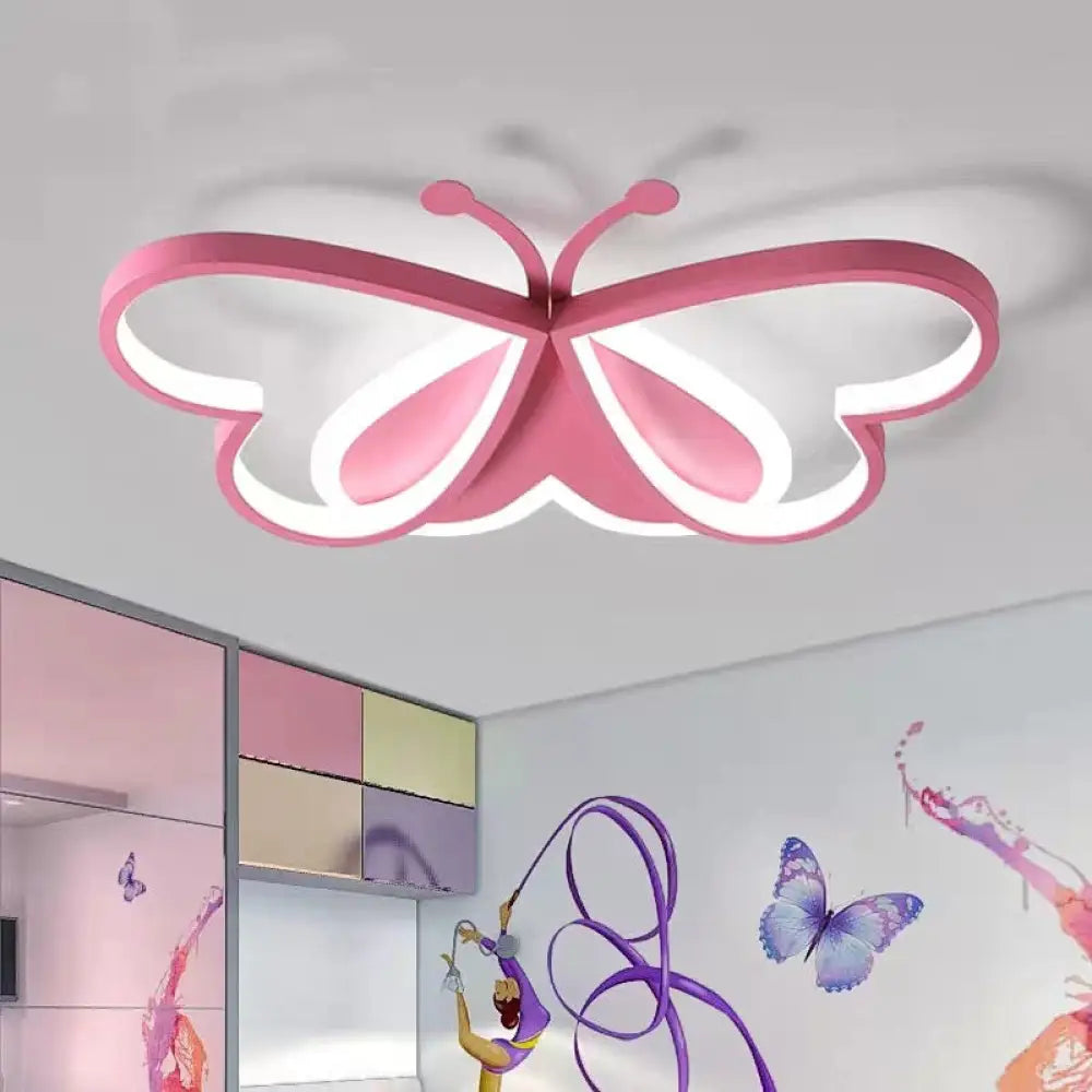 Cartoon Led Butterfly Ceiling Light In Pink Acrylic