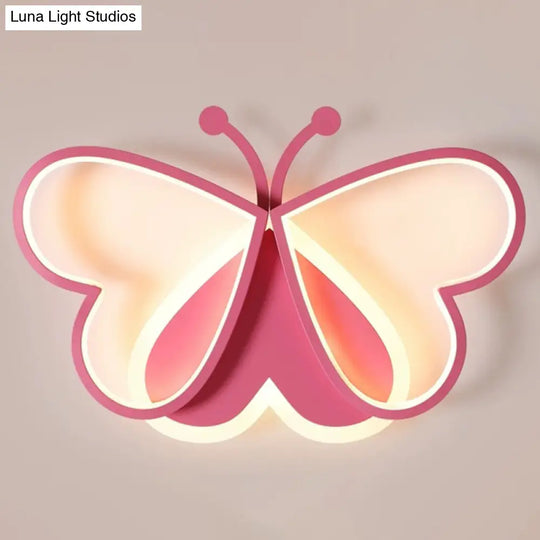 Cartoon Led Butterfly Ceiling Light In Pink Acrylic