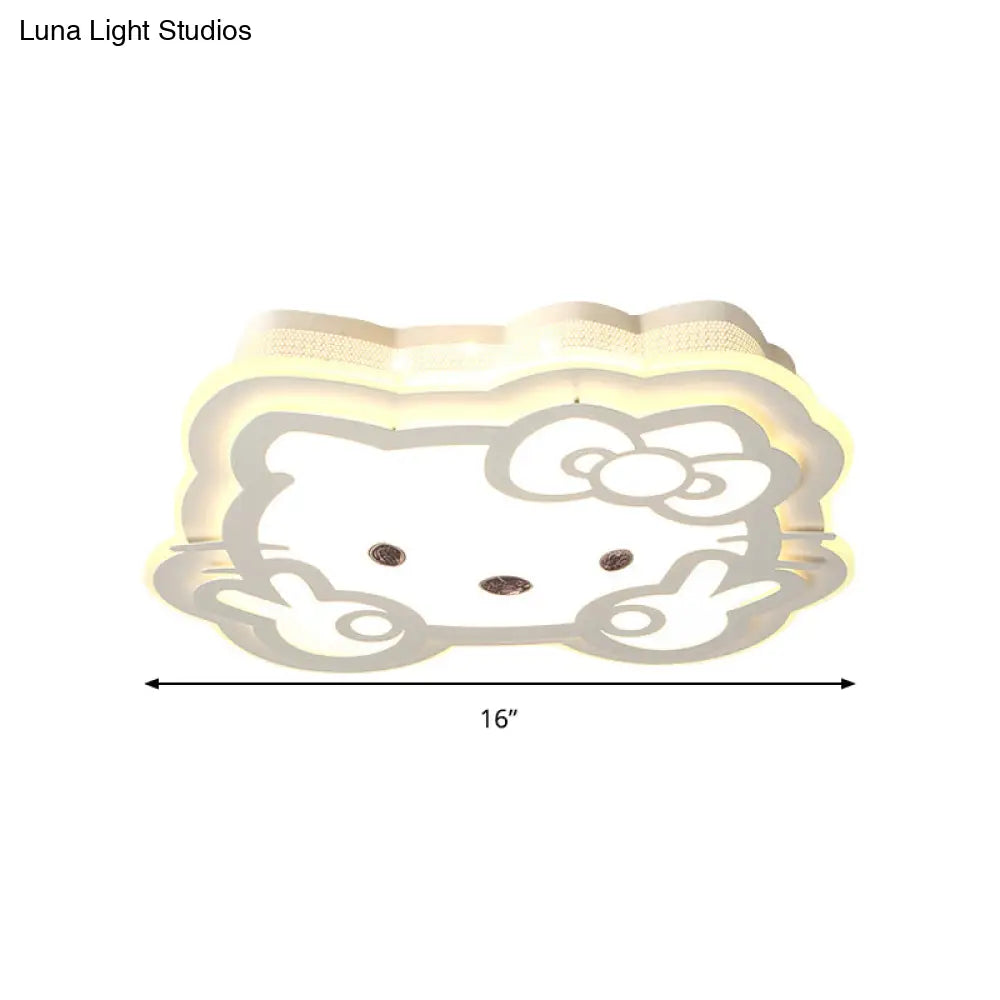 Cartoon Led Ceiling Lamp - Acrylic Peace Sign Kitty Mount Light For Baby Girls Room