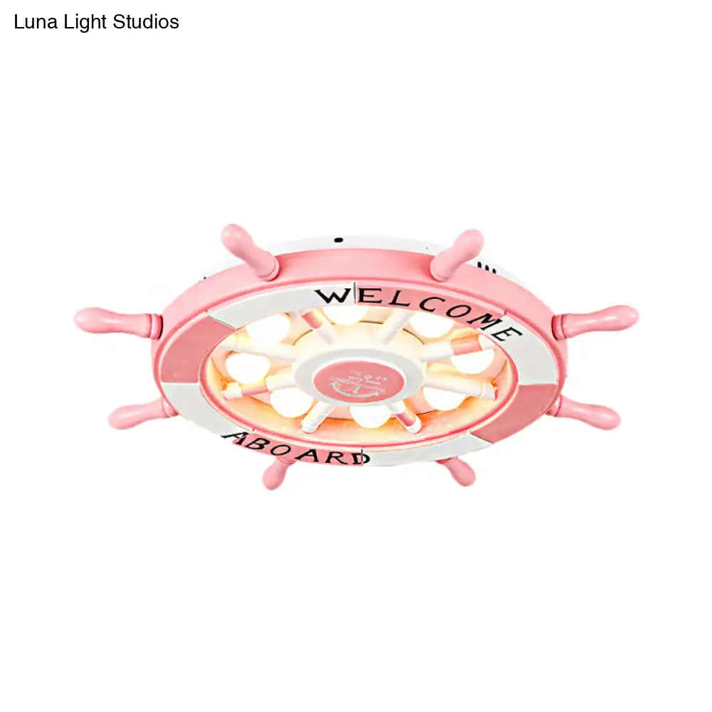 Cartoon Led Ceiling Light: Stylish Pink/White Rudder Design For Bedroom