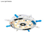 Cartoon Led Ceiling Light: Stylish Pink/White Rudder Design For Bedroom