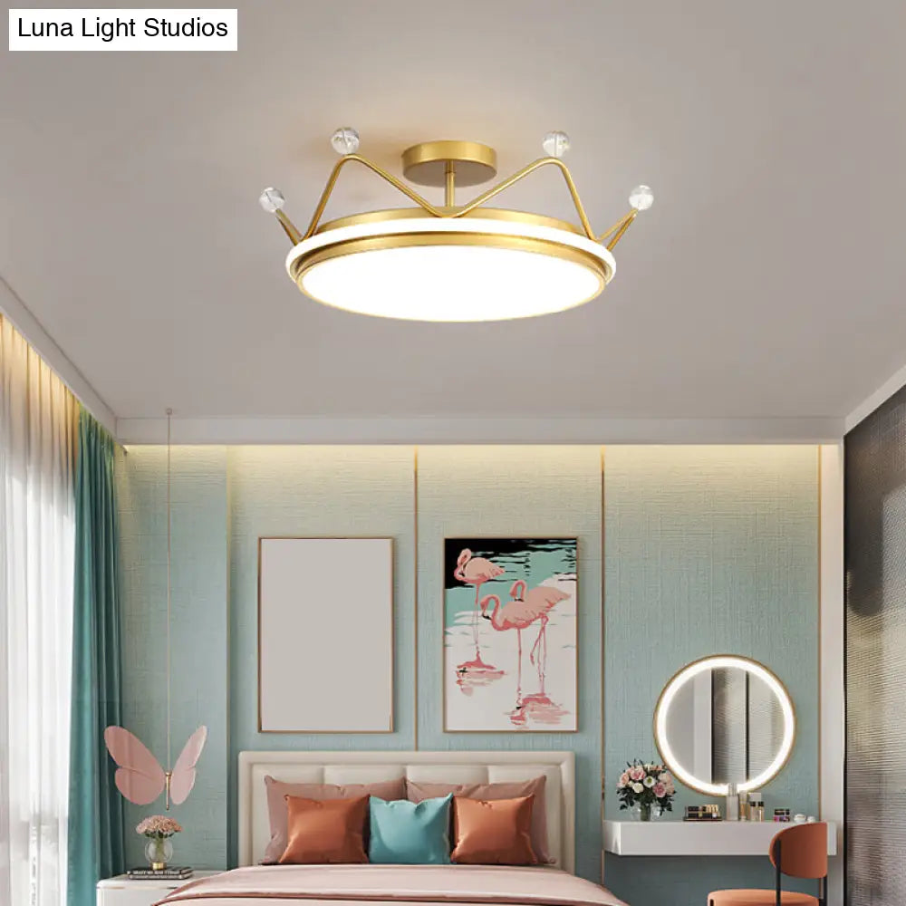 Cartoon Led Crown Ceiling Light For Kids Room - Flush Mount Fixture
