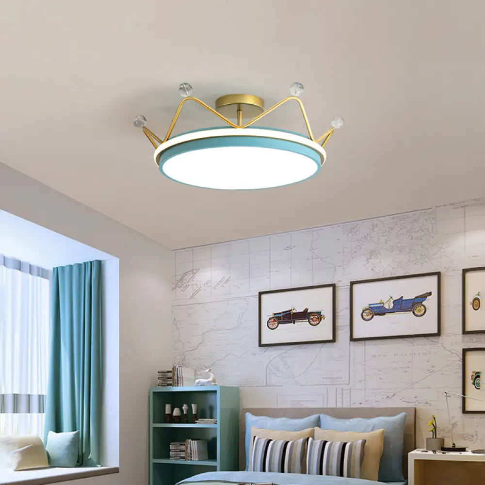 Cartoon Led Crown Ceiling Light For Kids Room - Flush Mount Fixture Blue / 19.5’ Third Gear