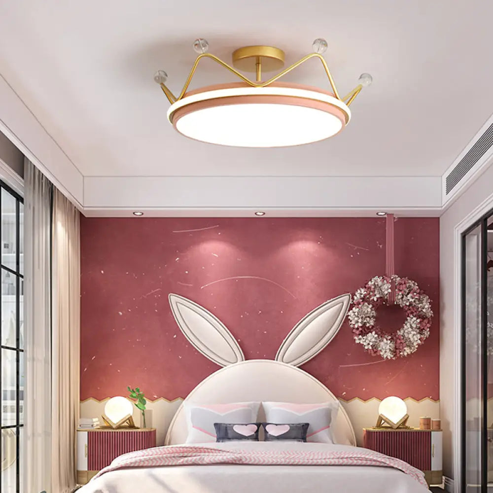 Cartoon Led Crown Ceiling Light For Kids Room - Flush Mount Fixture Pink / 23.5’ Third Gear