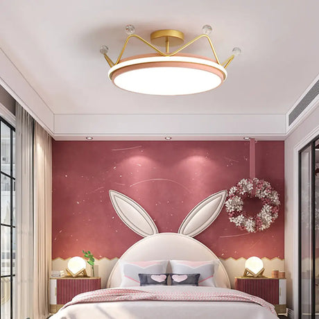 Cartoon Led Crown Ceiling Light For Kids Room - Flush Mount Fixture Pink / 23.5’ Third Gear