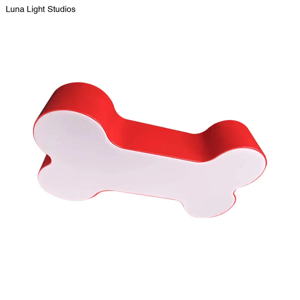 Cartoon Led Dog Bone Flushmount Ceiling Light - Metal Red/Yellow/Green 19.5/23.5 Width