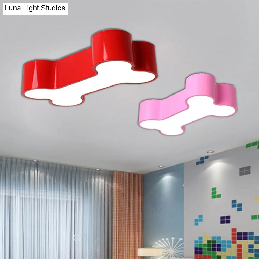 Cartoon Led Dog Bone Flushmount Ceiling Light - Metal Red/Yellow/Green 19.5/23.5 Width