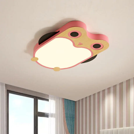 Cartoon Owl Led Flush Mount Lamp For Child Room - Thin Iron Ceiling Light In White/Pink/Blue With