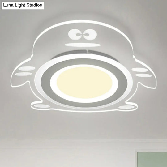 Cartoon Penguin Led Flush Mount Ceiling Light - Acrylic Bedroom Fixture In Clear