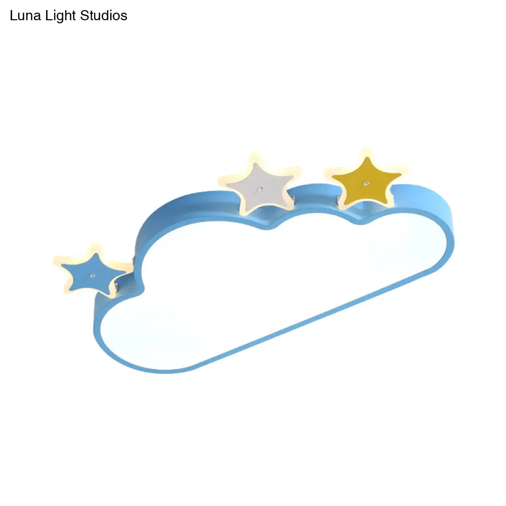 Cartoon Pink/Blue Led Cloud - With - Star Flushmount Ceiling Light For Children’s Room