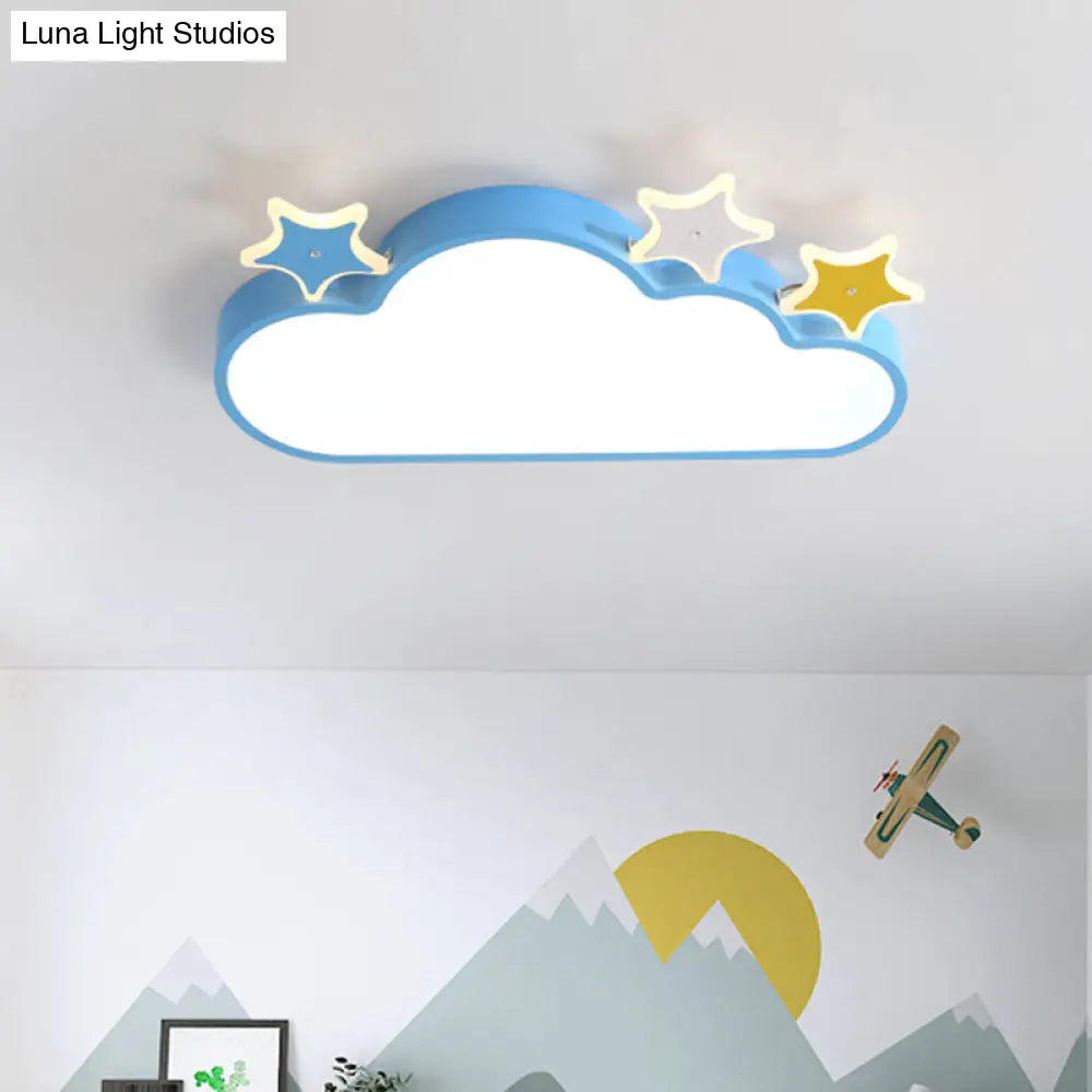 Cartoon Pink/Blue Led Cloud-With-Star Flushmount Ceiling Light For Childrens Room