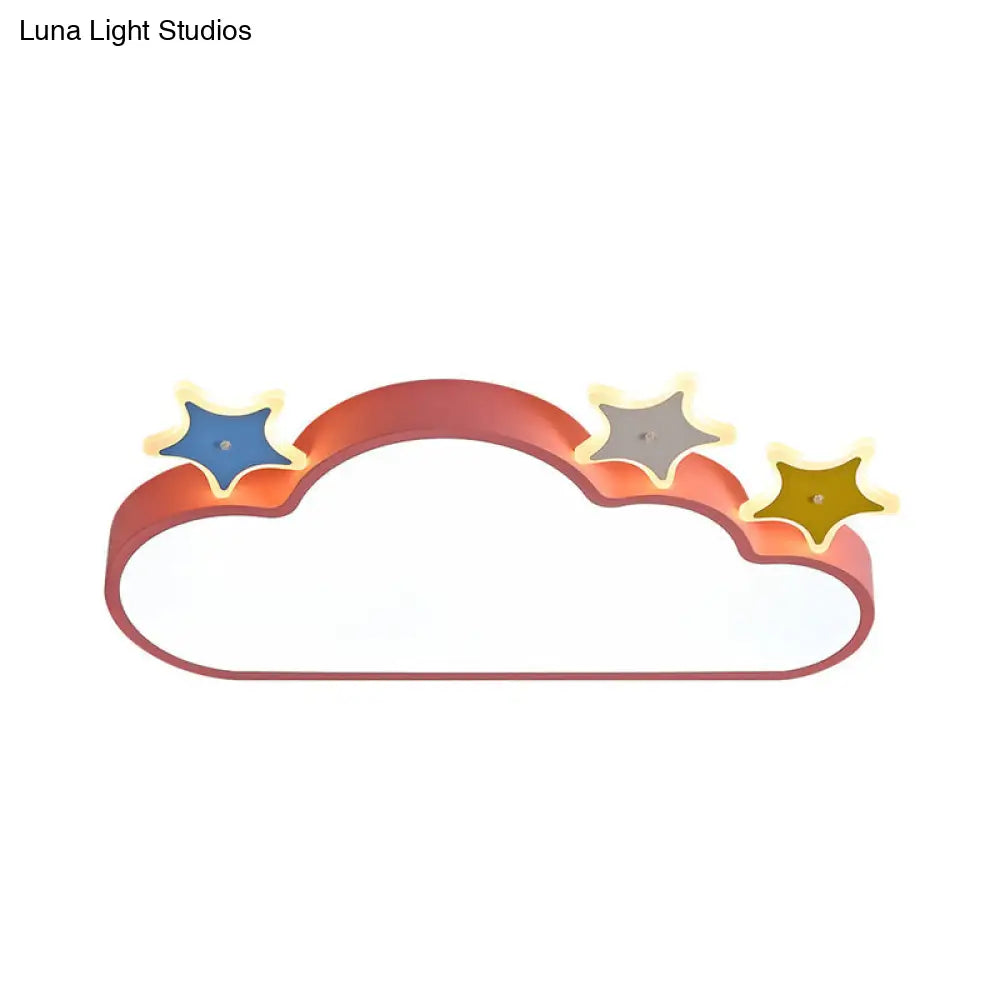 Cartoon Pink/Blue Led Cloud - With - Star Flushmount Ceiling Light For Children’s Room