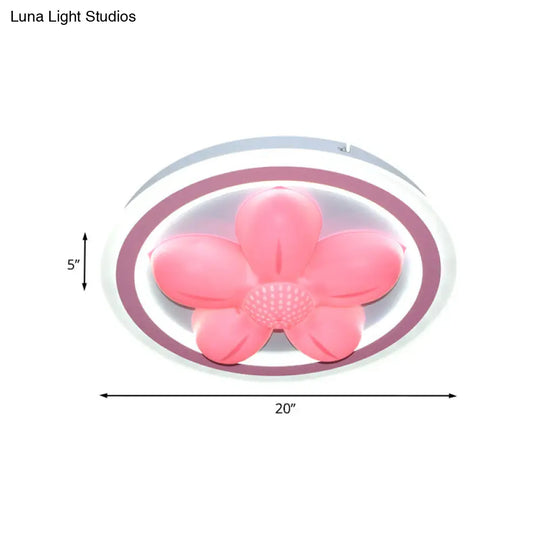 Cartoon Pink Led Flush Mount Ceiling Light With Acrylic Flower/Bear Shade For Bedrooms