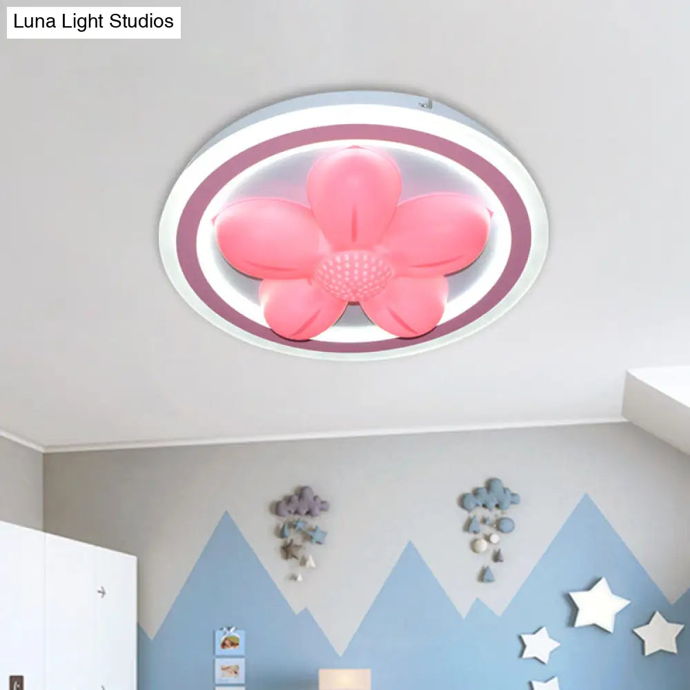 Cartoon Pink Led Flush Mount Ceiling Light With Acrylic Flower/Bear Shade For Bedrooms / Flower