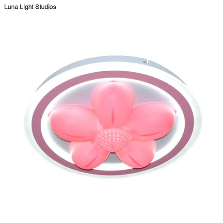 Cartoon Pink Led Flush Mount Ceiling Light With Acrylic Flower/Bear Shade For Bedrooms