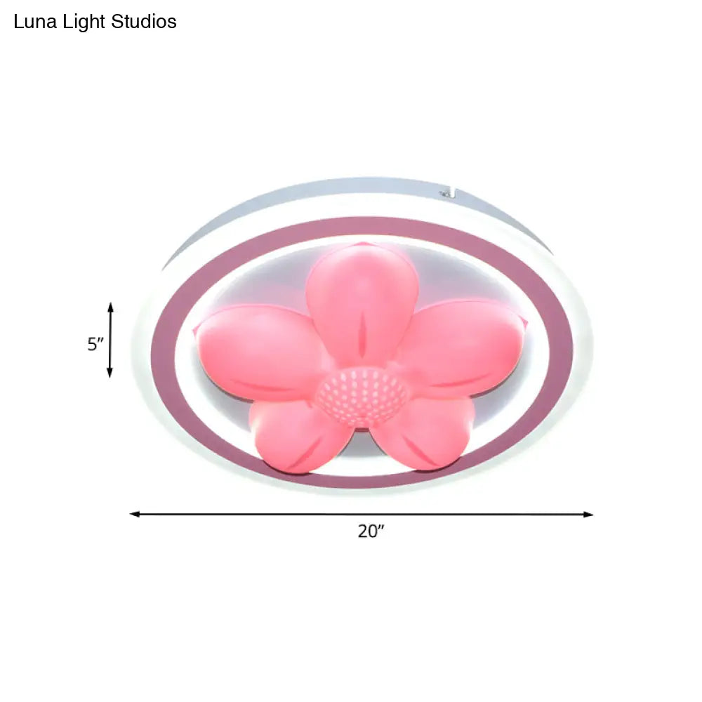 Cartoon Pink Led Flush Mount Ceiling Light With Acrylic Flower/Bear Shade For Bedrooms