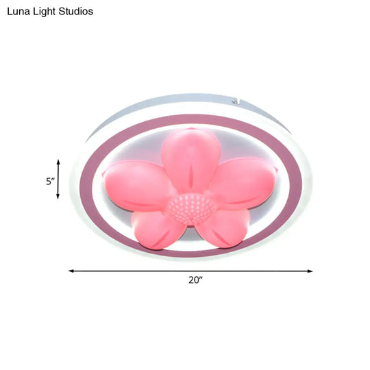 Cartoon Pink Led Flush Mount Ceiling Light With Acrylic Flower/Bear Shade For Bedrooms