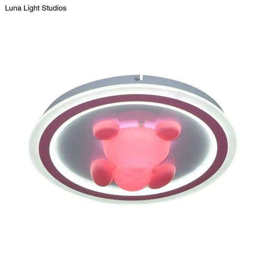 Cartoon Pink Led Flush Mount Ceiling Light With Acrylic Flower/Bear Shade For Bedrooms