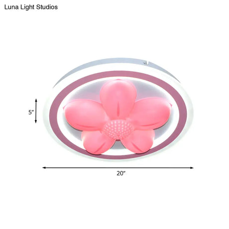 Cartoon Pink Led Flush Mount Ceiling Light With Acrylic Flower/Bear Shade For Bedrooms