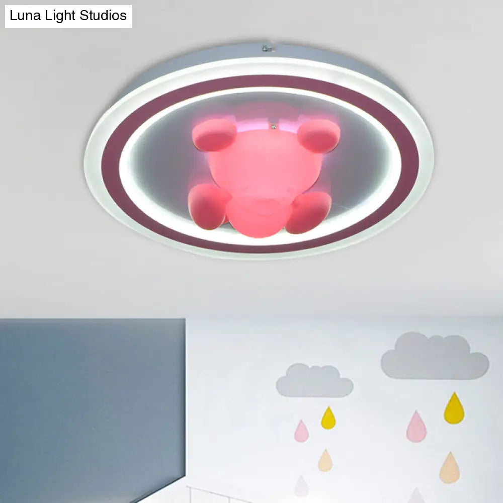 Cartoon Pink Led Flush Mount Ceiling Light With Acrylic Flower/Bear Shade For Bedrooms / Bear