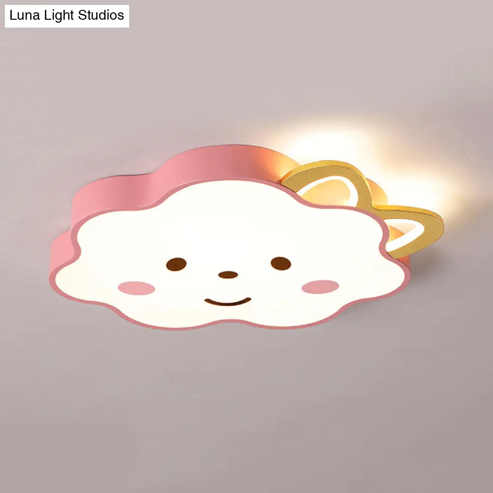 Cartoon Pink Led Flush Mount Lamp For Bedroom - Acrylic Cloud Ceiling Fixture In White/3 Colors