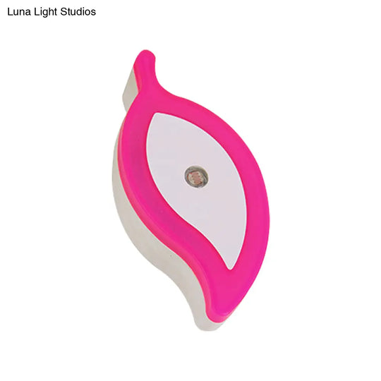 Cartoon Plug-In Led Night Lamp For Kids Room - Plastic Leaf Mini Wall Lighting In Green/Pink/White
