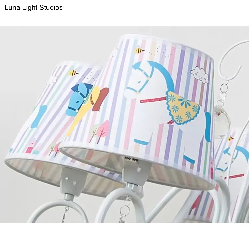 Cartoon Pony 5-Light Hanging Chandelier With Tapered White Shade For Nursing Room